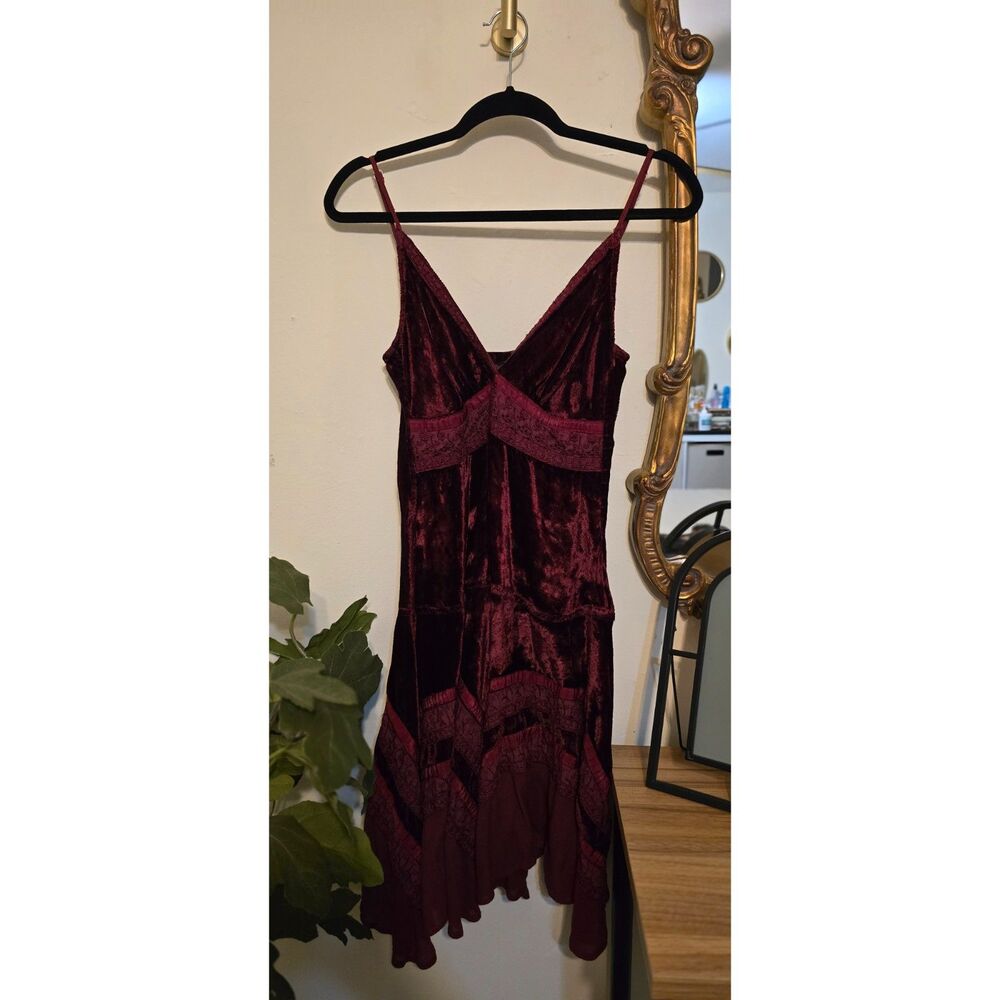 Delicia Maroon Crushed Velvet Dress | Size M